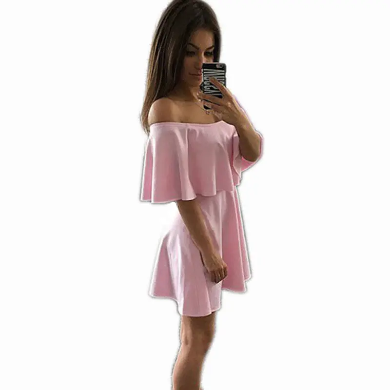 Ruffle Off Shoulder Dress Sexy Slash Neck Dress Black White Pink Beach Party Dresses For Women 6