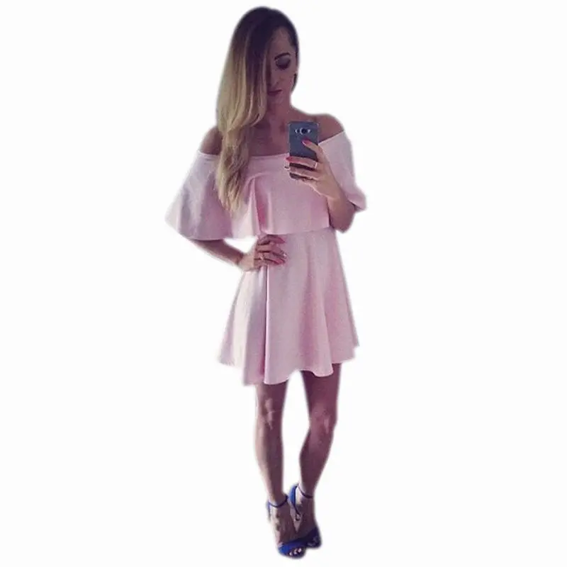 Ruffle Off Shoulder Dress Sexy Slash Neck Dress Black White Pink Beach Party Dresses For Women 7