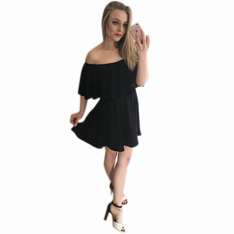 Ruffle Off Shoulder Dress Sexy Slash Neck Dress Black White Pink Beach Party Dresses For Women 8