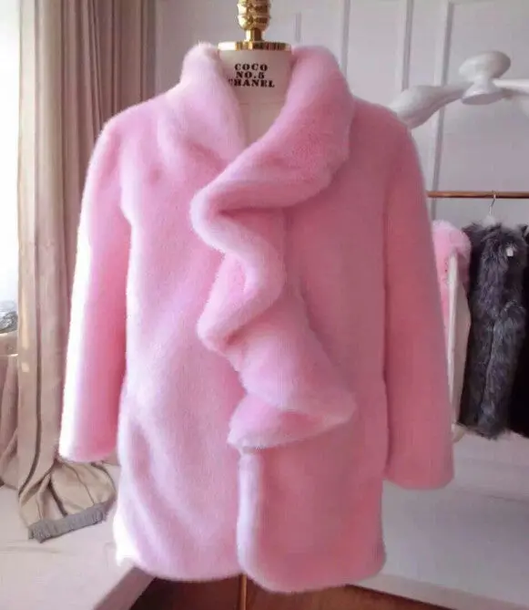 Ruffles Collar Irregular Hairy Shaggy Faux Mink Fur Coat Furry Warm Long Faux Fur Jacket Outwear Overcoat Pink White 6