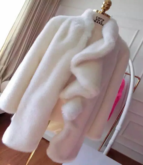 Ruffles Collar Irregular Hairy Shaggy Faux Mink Fur Coat Furry Warm Long Faux Fur Jacket Outwear Overcoat Pink White 7