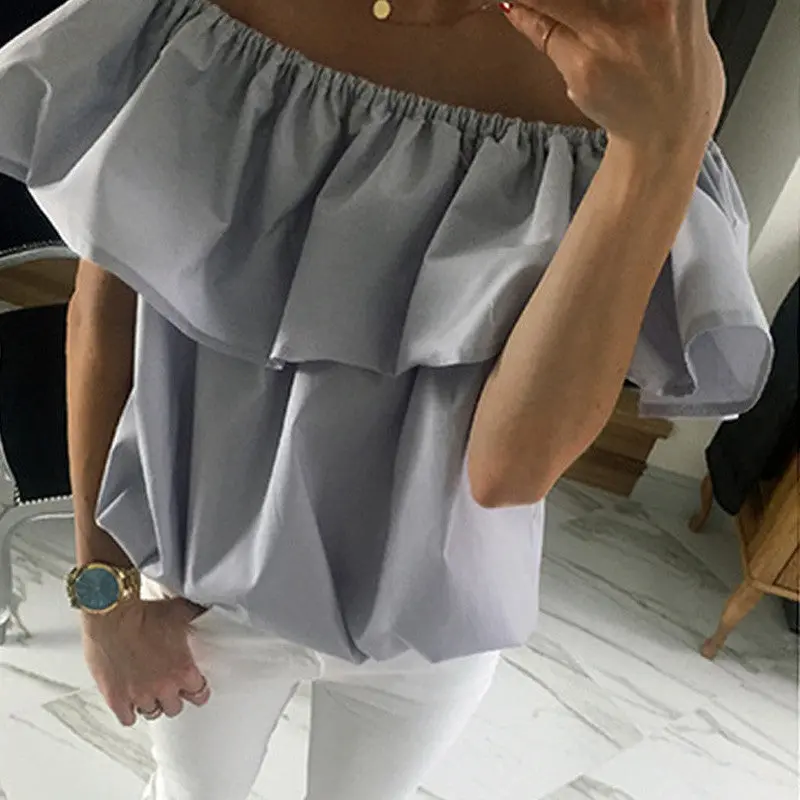Ruffles Off Shoulder Women Blouse Candy Color Butterfly Sleeve Tops Sexy Loose Blusa Volante Mujer Gv244 7
