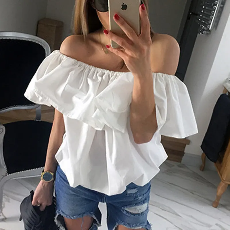 Ruffles Off Shoulder Women Blouse Candy Color Butterfly Sleeve Tops Sexy Loose Blusa Volante Mujer Gv244 8