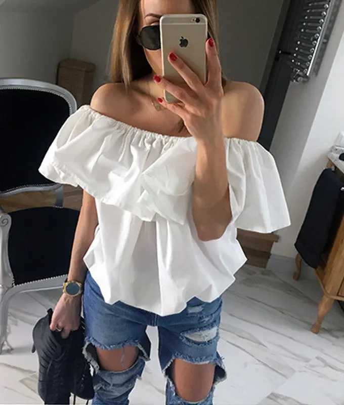Ruffles Off Shoulder Women Blouse Candy Color Butterfly Sleeve Tops Sexy Loose Blusa Volante Mujer Gv244 9