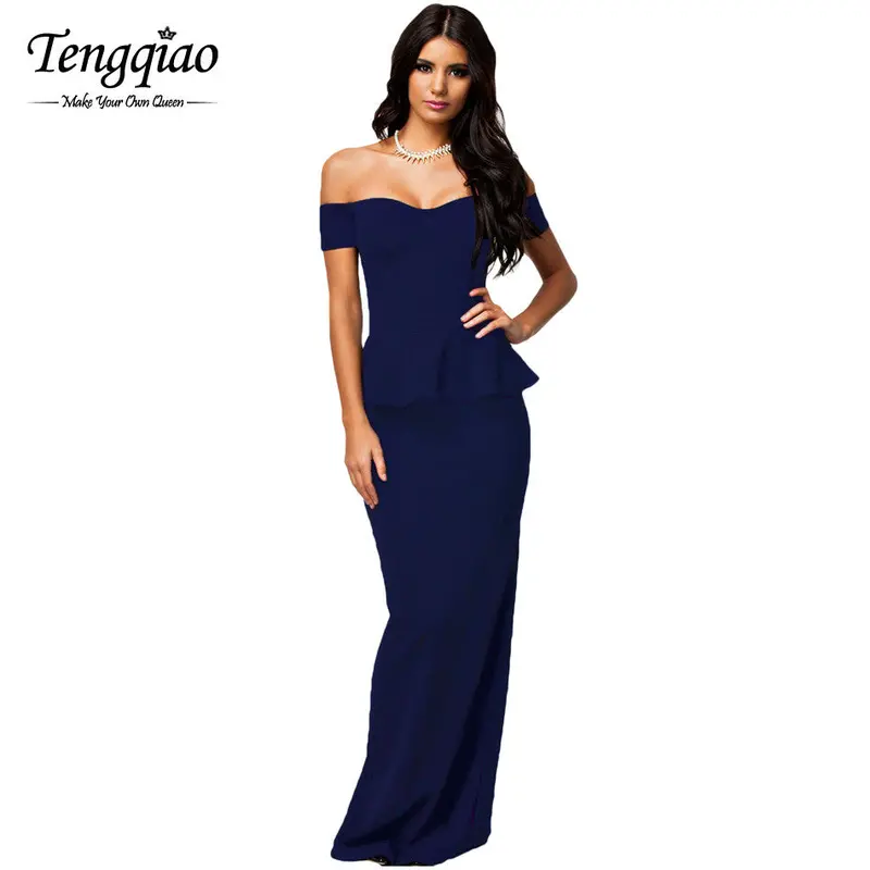 Ruffles Peplum Sexy Long Dress Party Evening Elegant Dress Bodycon Slash Neck Long Maxi Dress Plus Size Vestidos 1