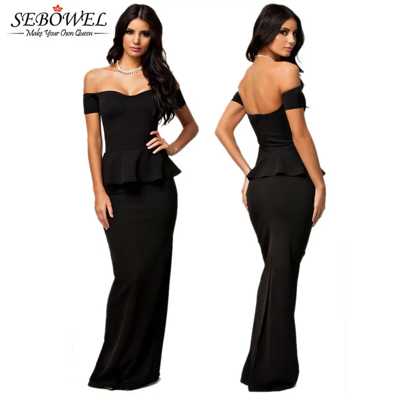 Ruffles Peplum Sexy Long Dress Party Evening Elegant Dress Bodycon Slash Neck Long Maxi Dress Plus Size Vestidos 3