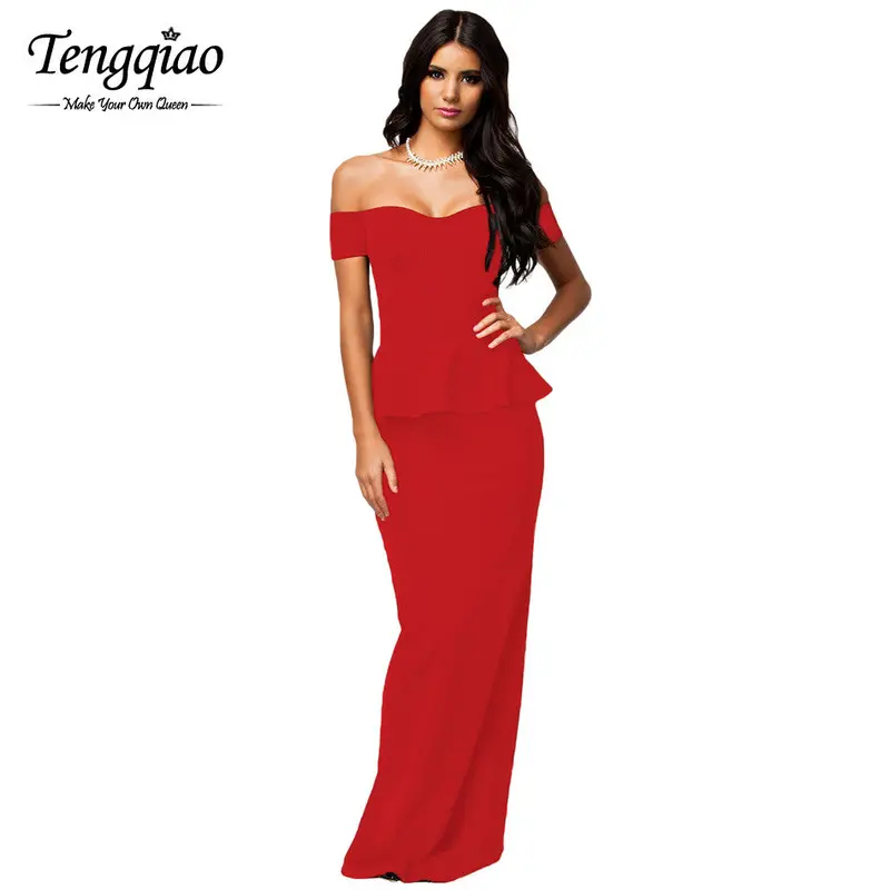Ruffles Peplum Sexy Long Dress Party Evening Elegant Dress Bodycon Slash Neck Long Maxi Dress Plus Size Vestidos 4