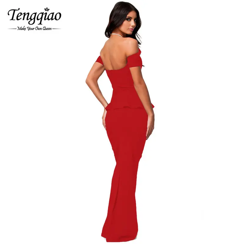 Ruffles Peplum Sexy Long Dress Party Evening Elegant Dress Bodycon Slash Neck Long Maxi Dress Plus Size Vestidos 5