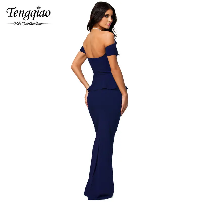 Ruffles Peplum Sexy Long Dress Party Evening Elegant Dress Bodycon Slash Neck Long Maxi Dress Plus Size Vestidos 7