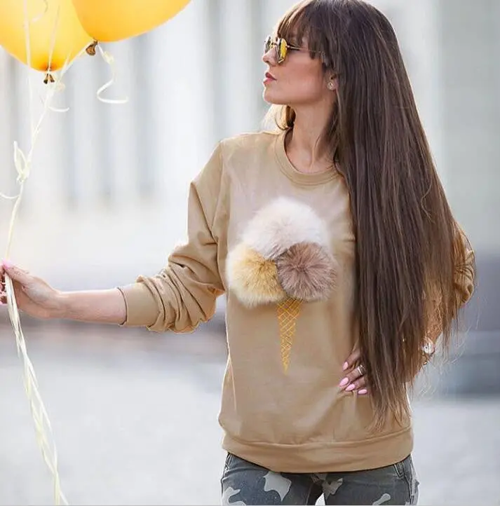 Russian Ladies Colorful Plush Ball Hoodies Novelty Causal Women's Sweatshirts Long Sleeve O-Neck Women Hoodies 4