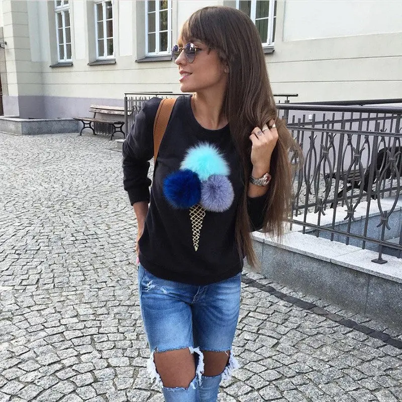 Russian Ladies Colorful Plush Ball Hoodies Novelty Causal Women's Sweatshirts Long Sleeve O-Neck Women Hoodies 7