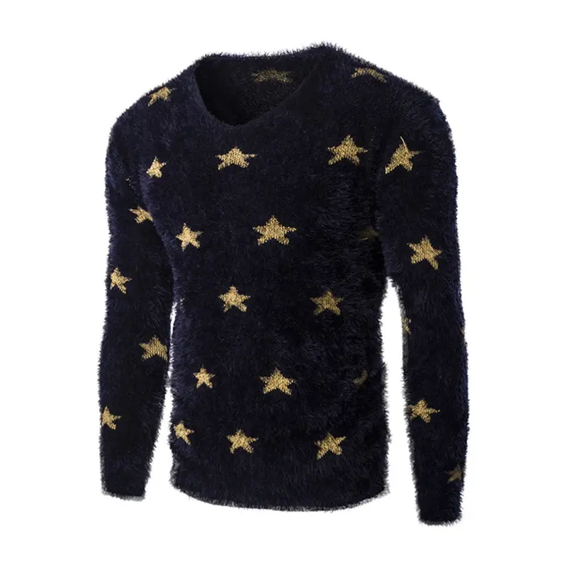 S Able Design Casualfive Point Star Decoration Sweater Trendy Round Neck Slim Type Knitted Shirt Tops 3