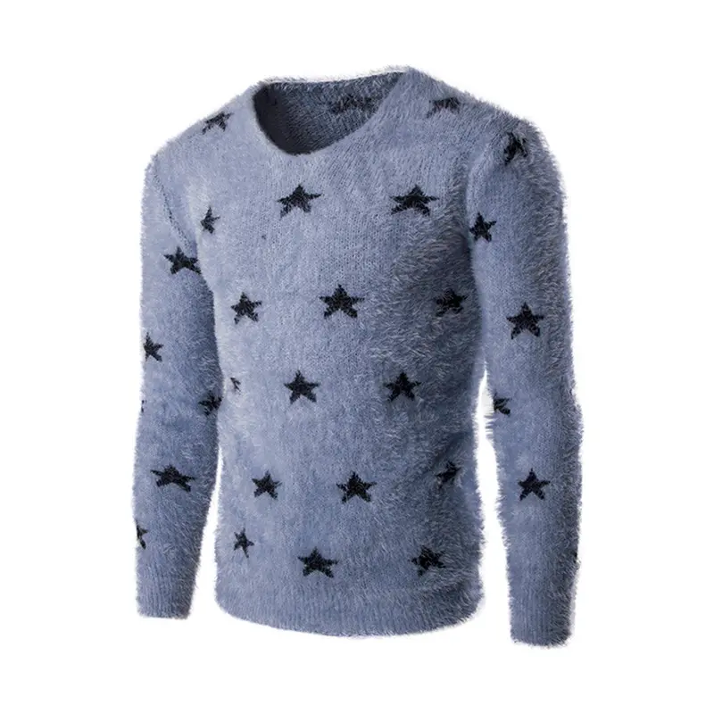 S Able Design Casualfive Point Star Decoration Sweater Trendy Round Neck Slim Type Knitted Shirt Tops 4