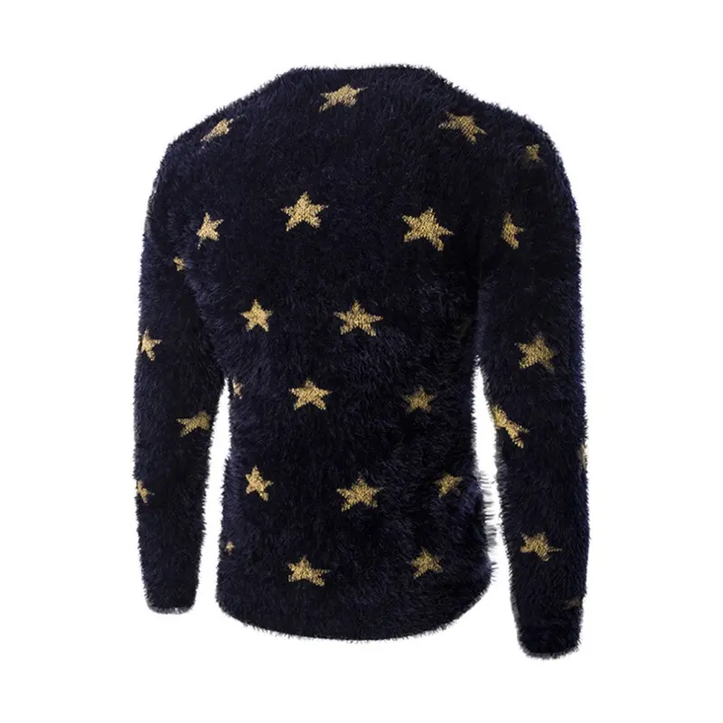 S Able Design Casualfive Point Star Decoration Sweater Trendy Round Neck Slim Type Knitted Shirt Tops 5