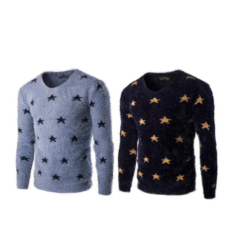 S Able Design Casualfive Point Star Decoration Sweater Trendy Round Neck Slim Type Knitted Shirt Tops 7