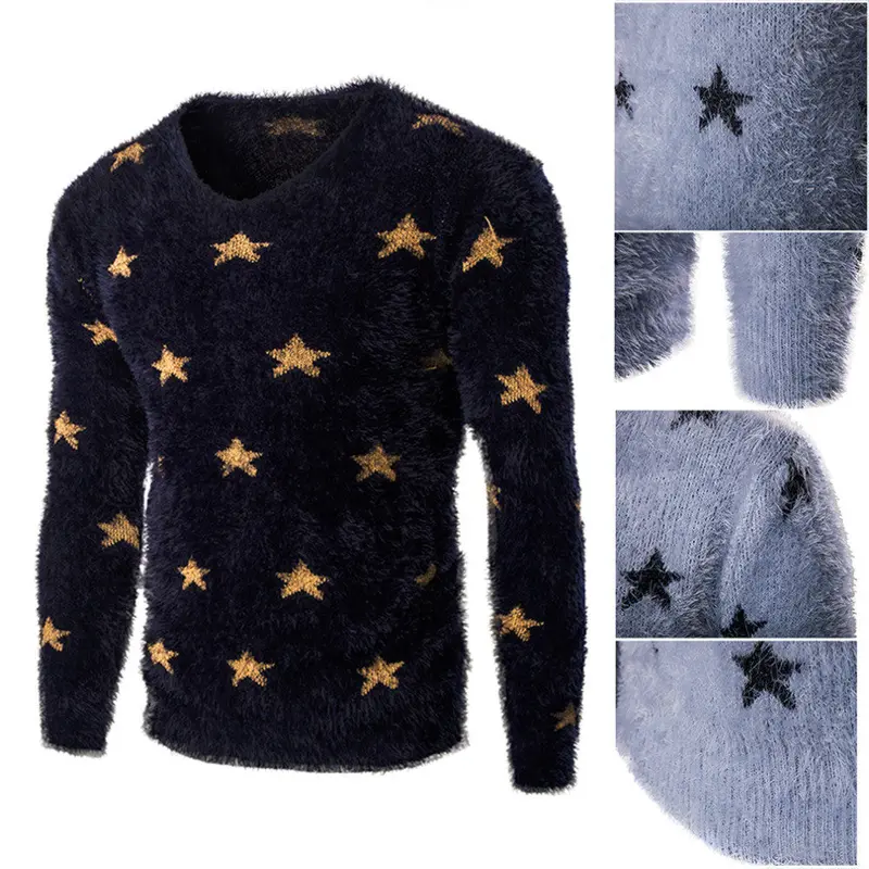 S Able Design Casualfive Point Star Decoration Sweater Trendy Round Neck Slim Type Knitted Shirt Tops 8