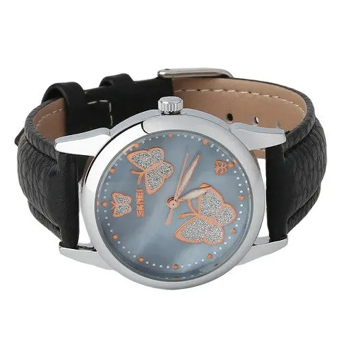 S Butterfly-Design Leather Band Ladies Quartz Wristwatch Stylish Elegantwatch 1