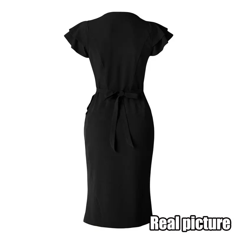 S Cascading Ruffle Bud Elegant Dress Tunic Black Midi Pencil Dresses For Evening Short Party Dress 8