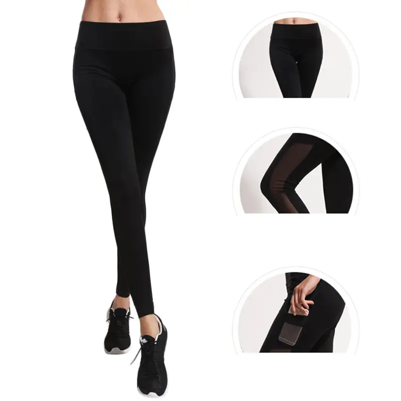 S Casual Quick Dryfitness Breathable Slim Pants Elastic Waist Sports Leggings Fitness Mesh Patchwork Design 2