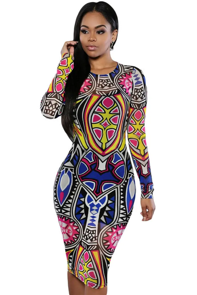S Dress Casual Long Sleeve Bodycon Dashiki Dress Knee Length African Print Dresses 60942 1