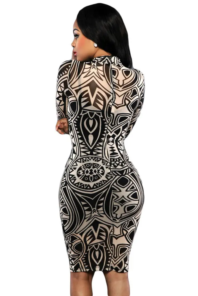 S Dress Casual Long Sleeve Bodycon Dashiki Dress Knee Length African Print Dresses 60942 6