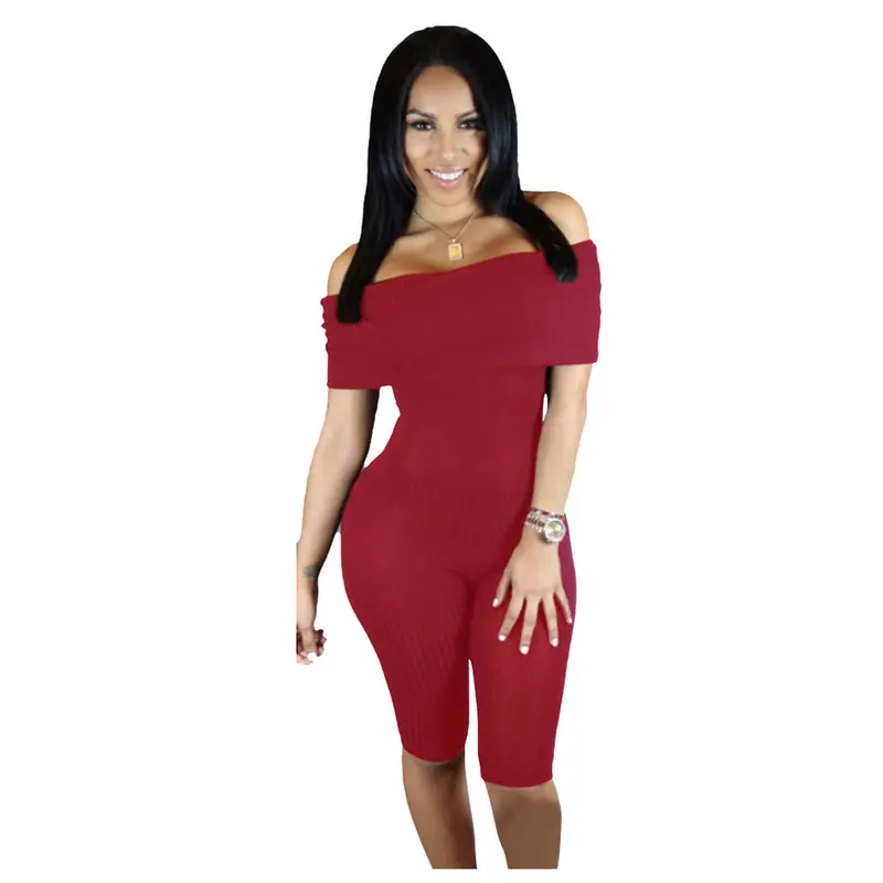 S Off Shoulder Jumpsuit Knee-Length Rompers Jumpsuit Skinny Slash-Neck Red Shorts Jumpsuits 64066 1