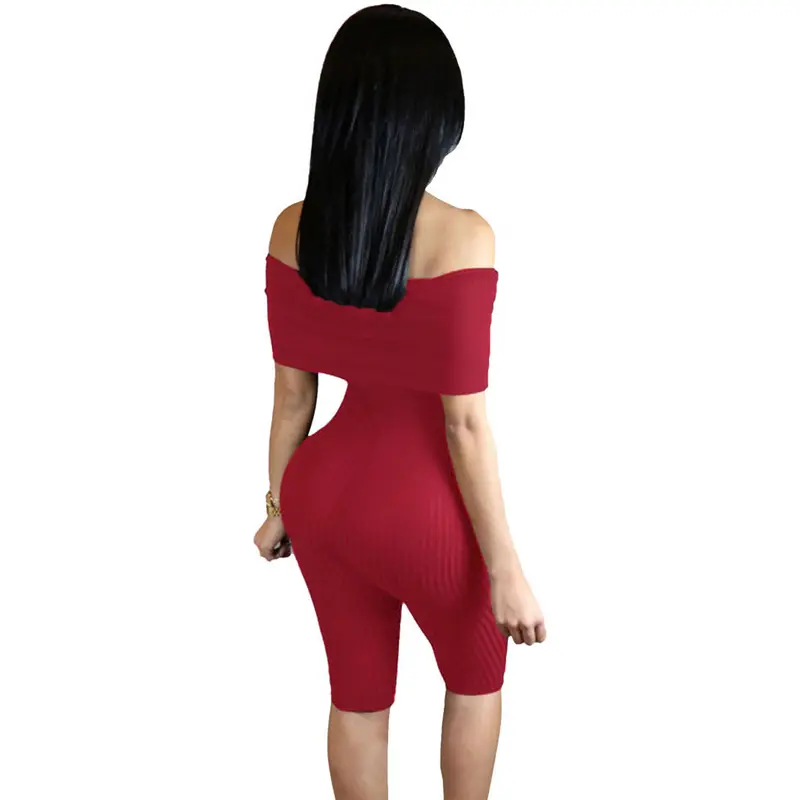 S Off Shoulder Jumpsuit Knee-Length Rompers Jumpsuit Skinny Slash-Neck Red Shorts Jumpsuits 64066 6