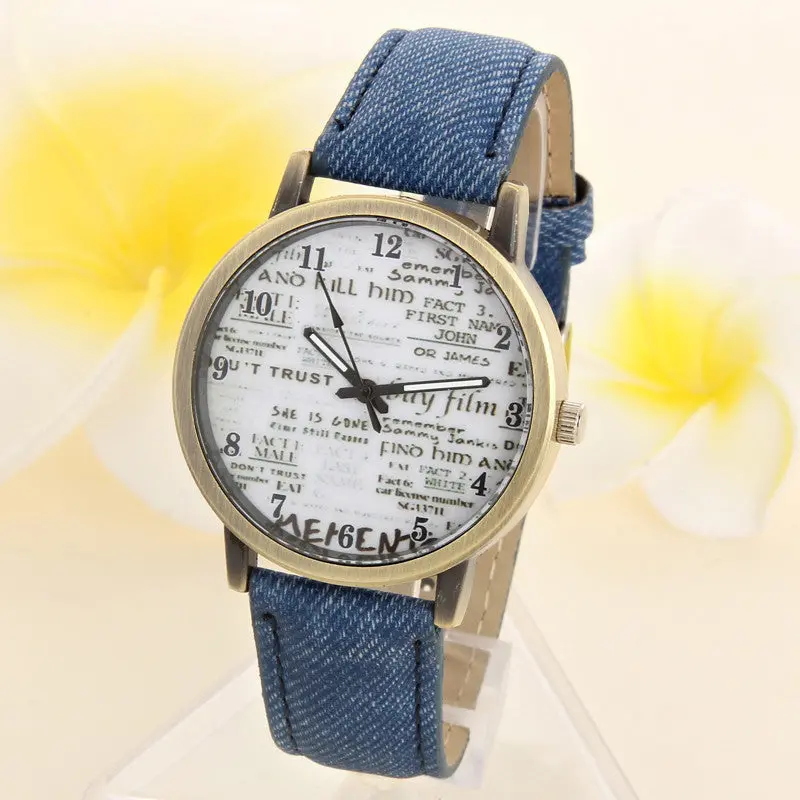 S Paper Print Watch Women Men Unique Style Watches Leather Analog Quartz Clock Steel Top Relogio 1