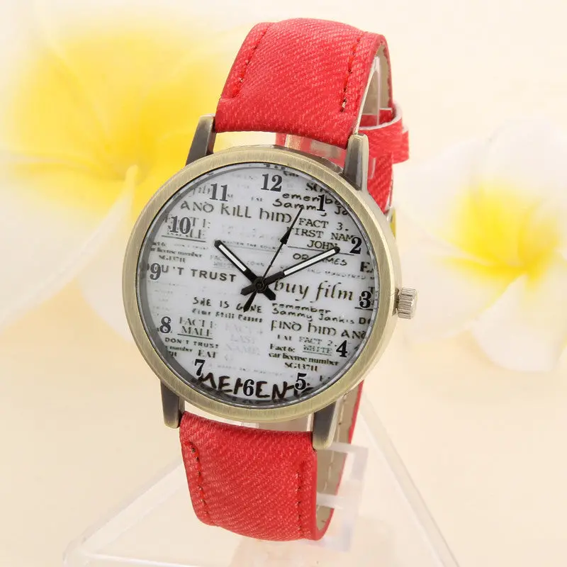 S Paper Print Watch Women Men Unique Style Watches Leather Analog Quartz Clock Steel Top Relogio 2