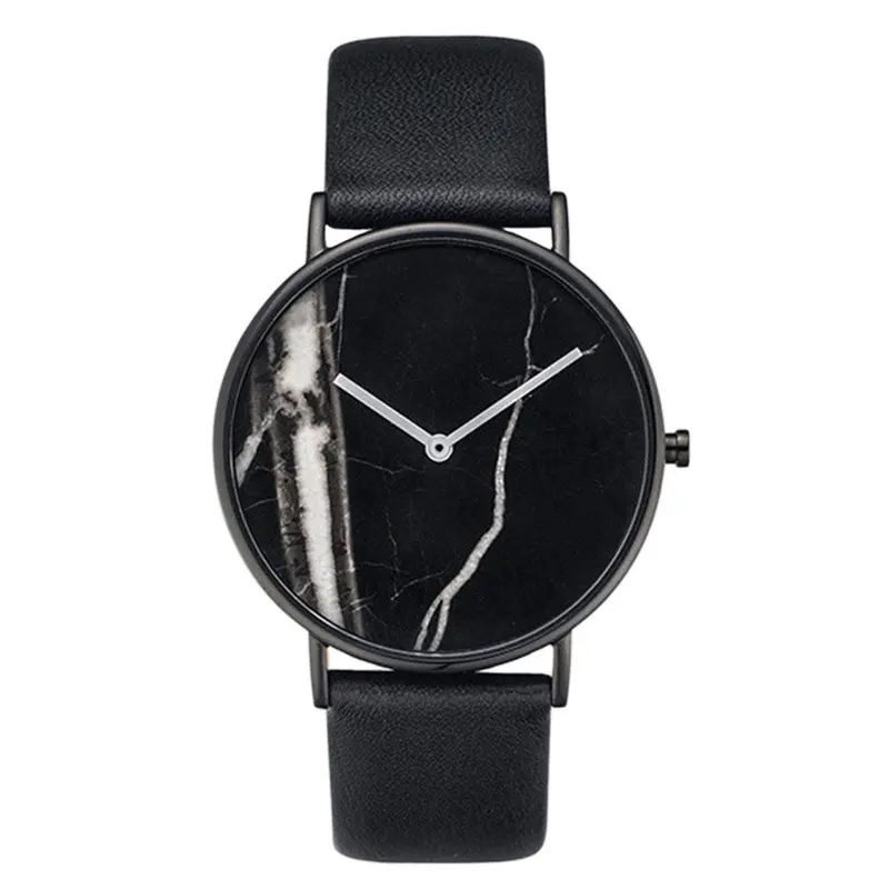 S Simple Style Black White Marble Stripe Quartz Leather Vintage Wristwatch Genuine Calf Leather Details 1