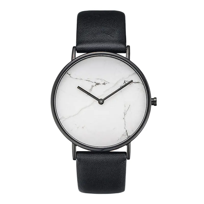 S Simple Style Black White Marble Stripe Quartz Leather Vintage Wristwatch Genuine Calf Leather Details 2
