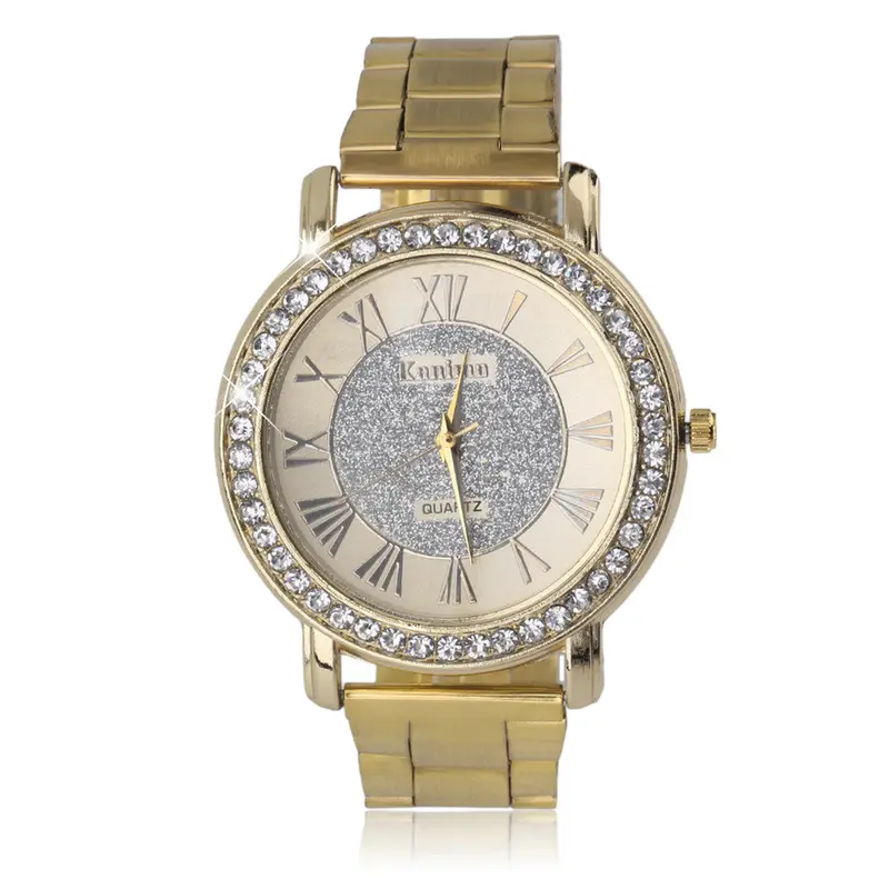 S Steel Set Diamond Luxury Dial Golden Matte Alloy Wrist Watchtrendy Watch 1