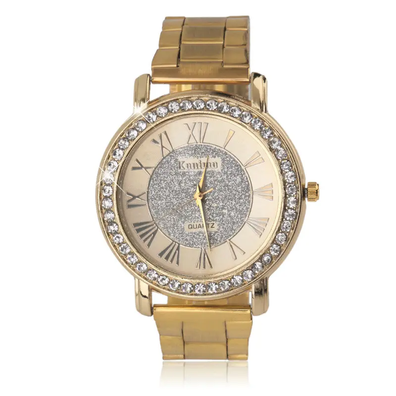 S Steel Set Diamond Luxury Dial Golden Matte Alloy Wrist Watchtrendy Watch 2