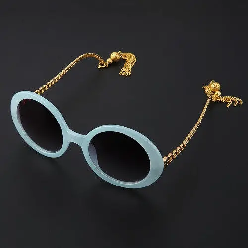 S Unique Round Lantern Tassel Bright Personality Metal Chain Uv Sunglasses Stylish Radiation Protective 1