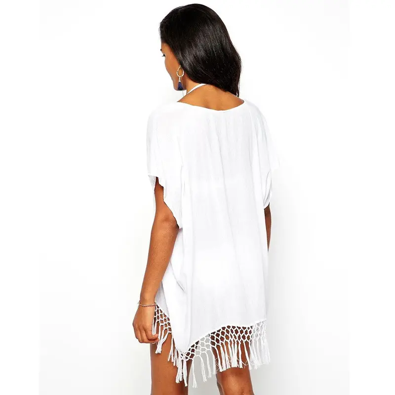 S Women Dresses Sexy Chiffon Swimwear Knitted Crochet Cover Up Beach Dress Tassel Vestidos 2