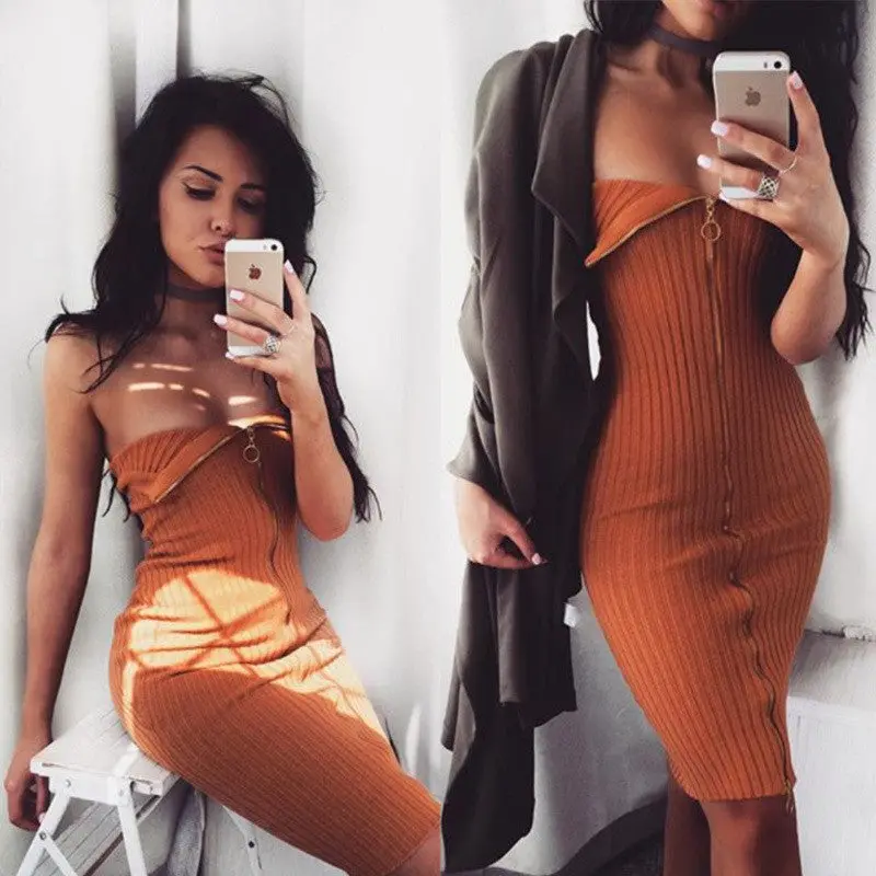 S-Xl Women Skirt Women Knitted Skirts Sexy Zippers Package Hip Split Knitting Midi Skirt Pencil Long Skirt Gv360 2