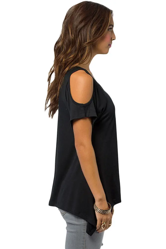 S-Xxl Black Off The Shoulder Tops For Casual T Shirt Plus Size Hollow Out Large Size Loose 6