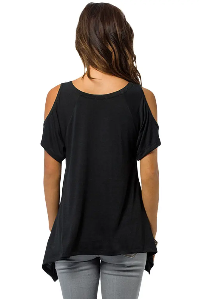 S-Xxl Black Off The Shoulder Tops For Casual T Shirt Plus Size Hollow Out Large Size Loose 7