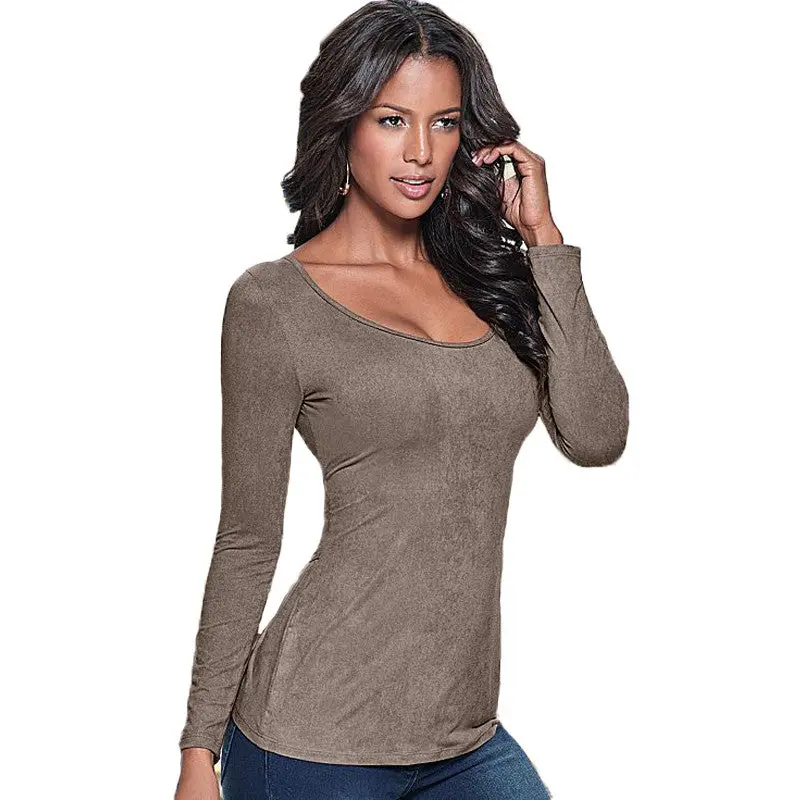 S-Xxl Plus Size T Shirt For Women Long Sleeve Back Open Women's T Shirt Cotton Slim Casual Tops Tee Solid Shirts Women Clothing 3