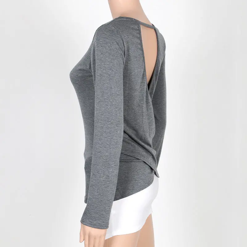 S-Xxl Plus Size T Shirt For Women Long Sleeve Back Open Women's T Shirt Cotton Slim Casual Tops Tee Solid Shirts Women Clothing 5