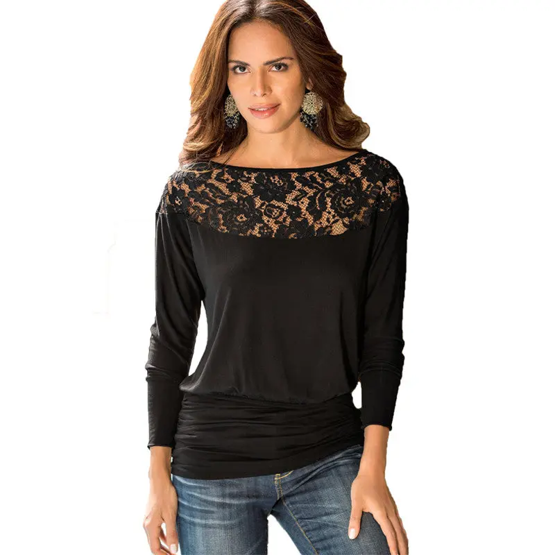 S-Xxl Plus Size Women Clothing Long Sleeve Lace Patchwork T Shirt Women Casual O Neck T Shirts Tops Sexy Crochet Tee Shirt Femme 7