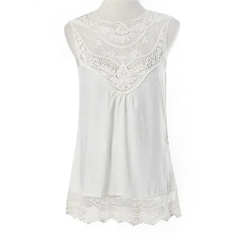 S-Xxxl Plus Size Women Clothing Casual Top Sleeveless Lace Crochet Blouse Shirt Embroidery Floral Blouse Women Top 10