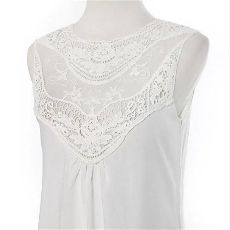 S-Xxxl Plus Size Women Clothing Casual Top Sleeveless Lace Crochet Blouse Shirt Embroidery Floral Blouse Women Top 11