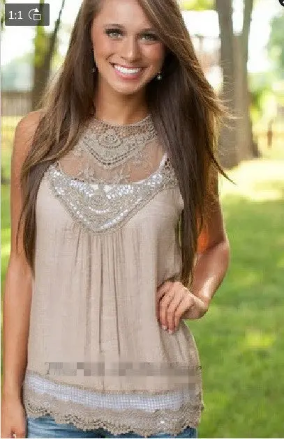 S-Xxxl Plus Size Women Clothing Casual Top Sleeveless Lace Crochet Blouse Shirt Embroidery Floral Blouse Women Top 7