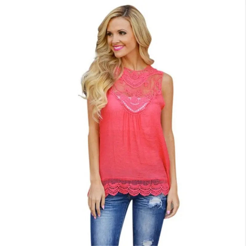 S-Xxxl Plus Size Women Clothing Casual Top Sleeveless Lace Crochet Blouse Shirt Embroidery Floral Blouse Women Top 9