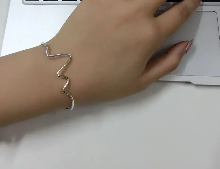 S925 Silver Heart Beat Cuff Bangle Silver Double Ball Jewelry Bangle Sysz004 2