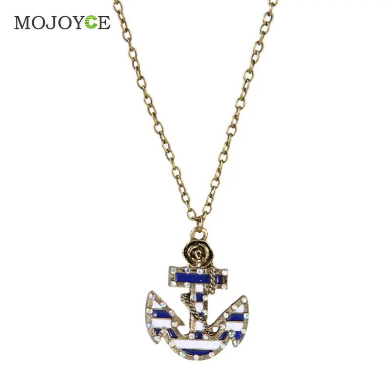 Sailor Necklace Vintage Strip Flower Inlay Crystal Anchor-Shaped 1