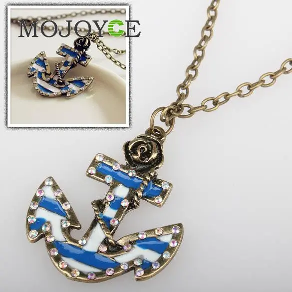 Sailor Necklace Vintage Strip Flower Inlay Crystal Anchor-Shaped 2