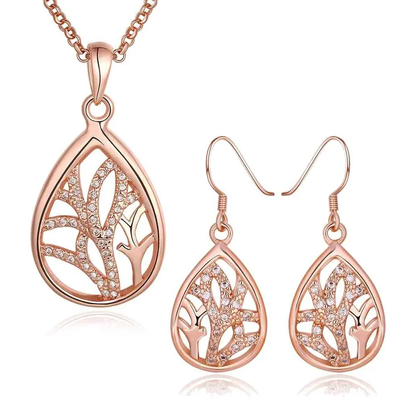 Sale 18K Gold Plated Jewelry Sets Hollow Leaf Necklace+Earrings Smtps4 1