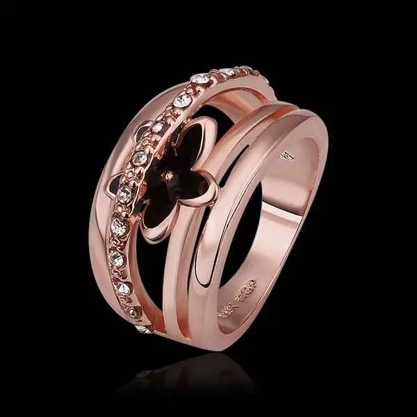 Sale 18K Gold Plated Ring Pink Insets Flower Anillos Charms 539 1